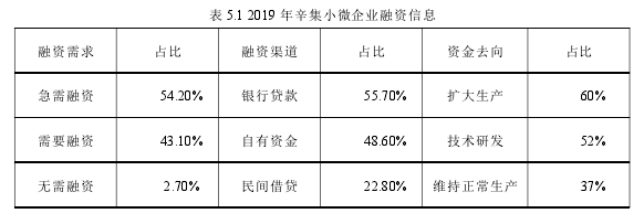 表 5.1 2019 年辛集小微企业融资信息